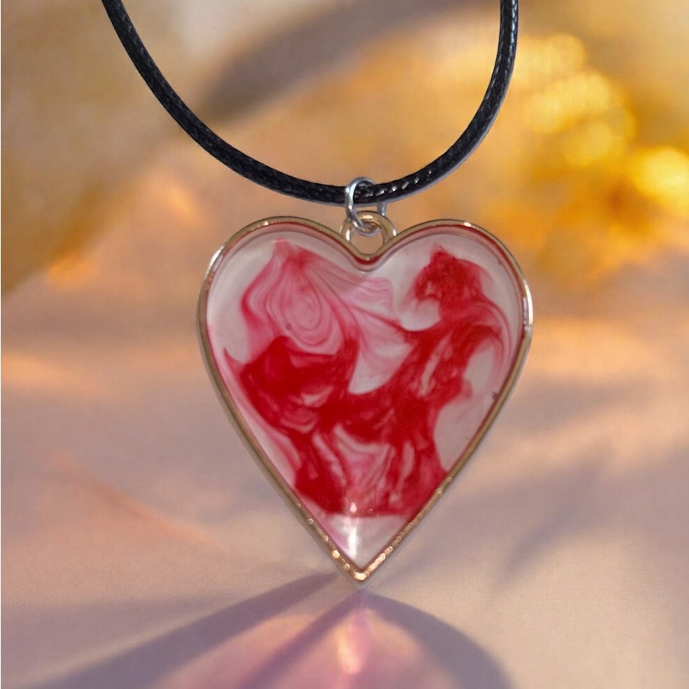 Handcrafted Red Heart Pendant Necklace with Abstract Design